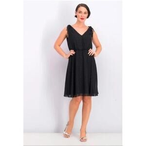 GAL MEETS GLAM NWT Elora Black Sparkle Dot Chiffon Knee Length Formal Dress // 6